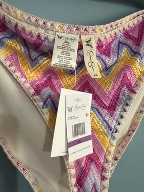 Jessica Simpson Pink Yellow Blue Chevron Bikini Bottoms